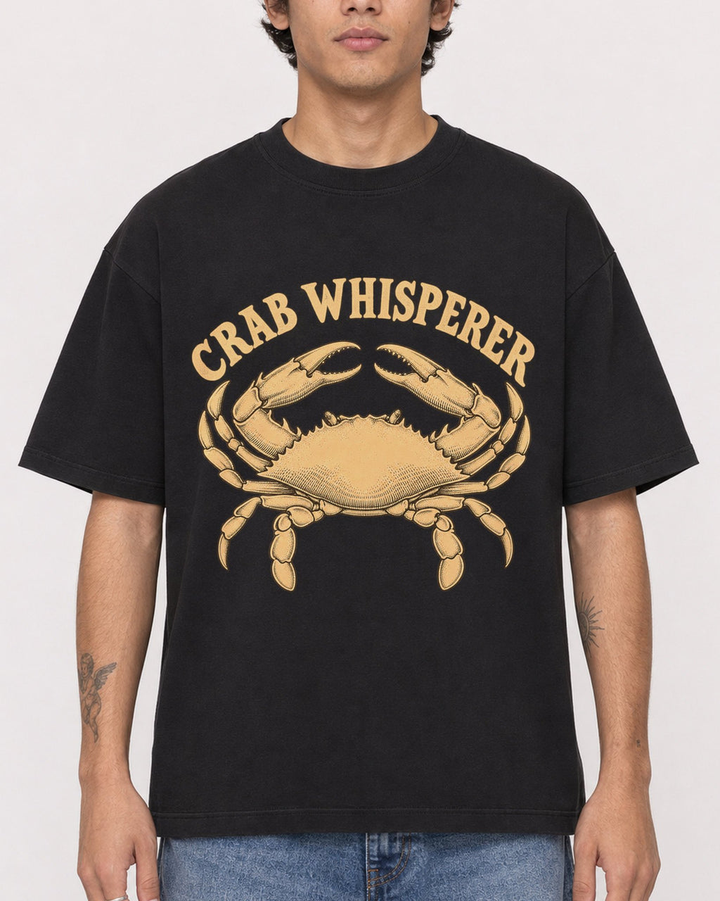 Mockup Boxy Heavyweight Tee Black male close-up 06