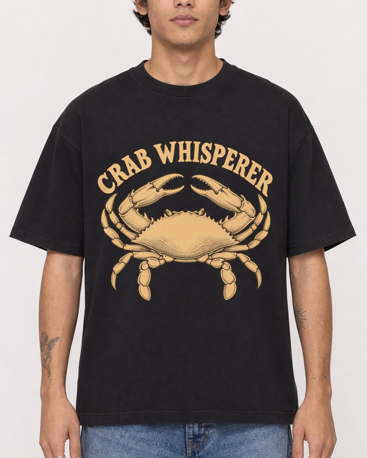 Mockup Boxy Heavyweight Tee Black male close-up 06