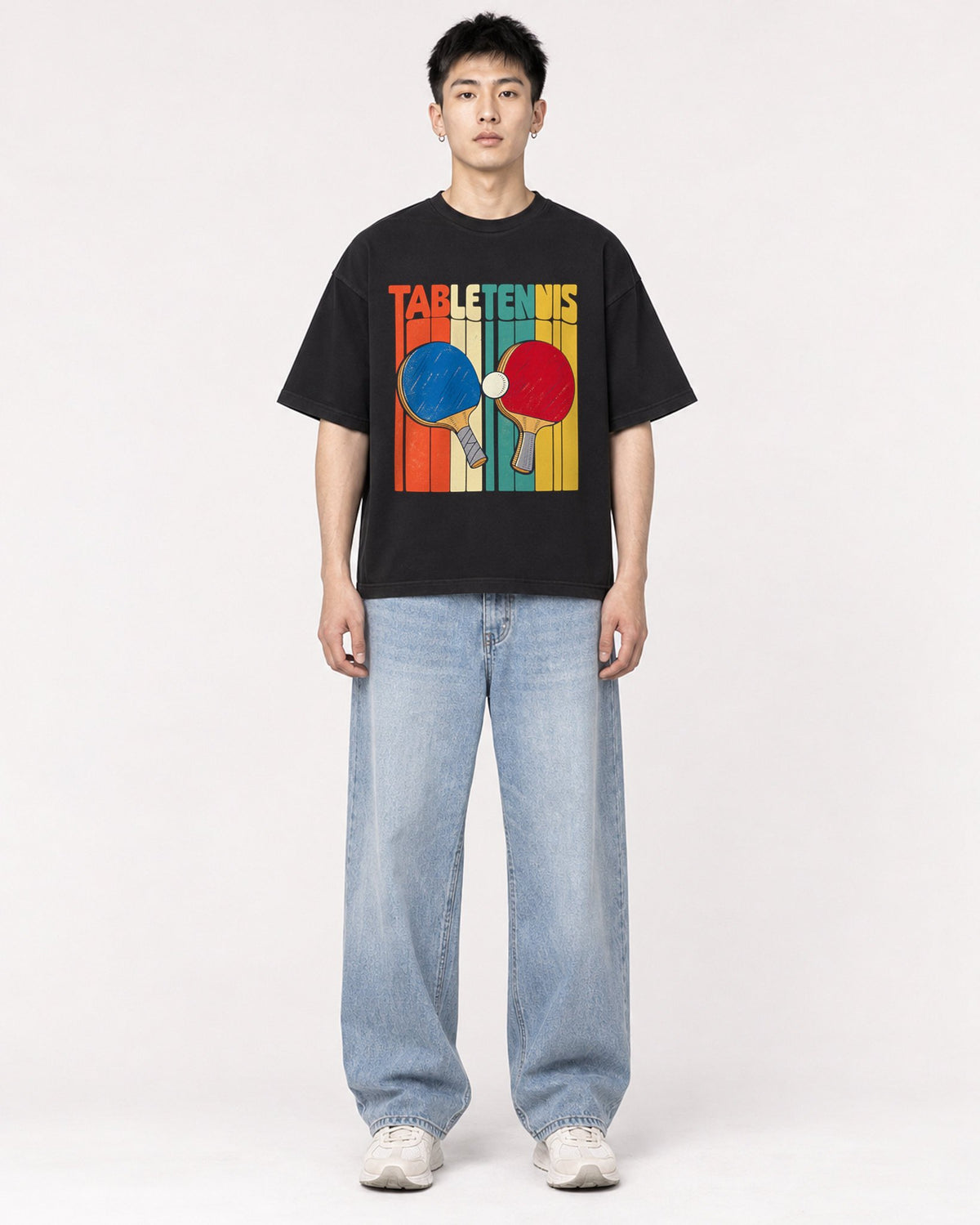 Mockup Boxy Heavyweight Tee Black male full-body 21