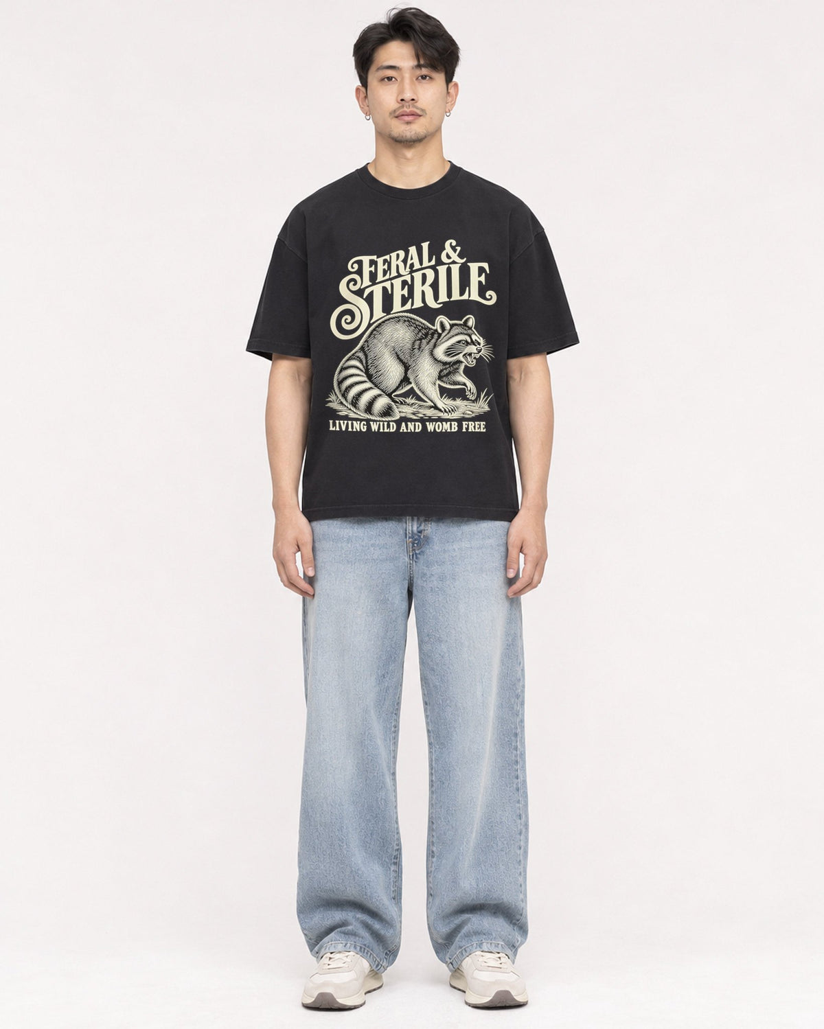 Mockup Boxy Heavyweight Tee Black male full-body 13