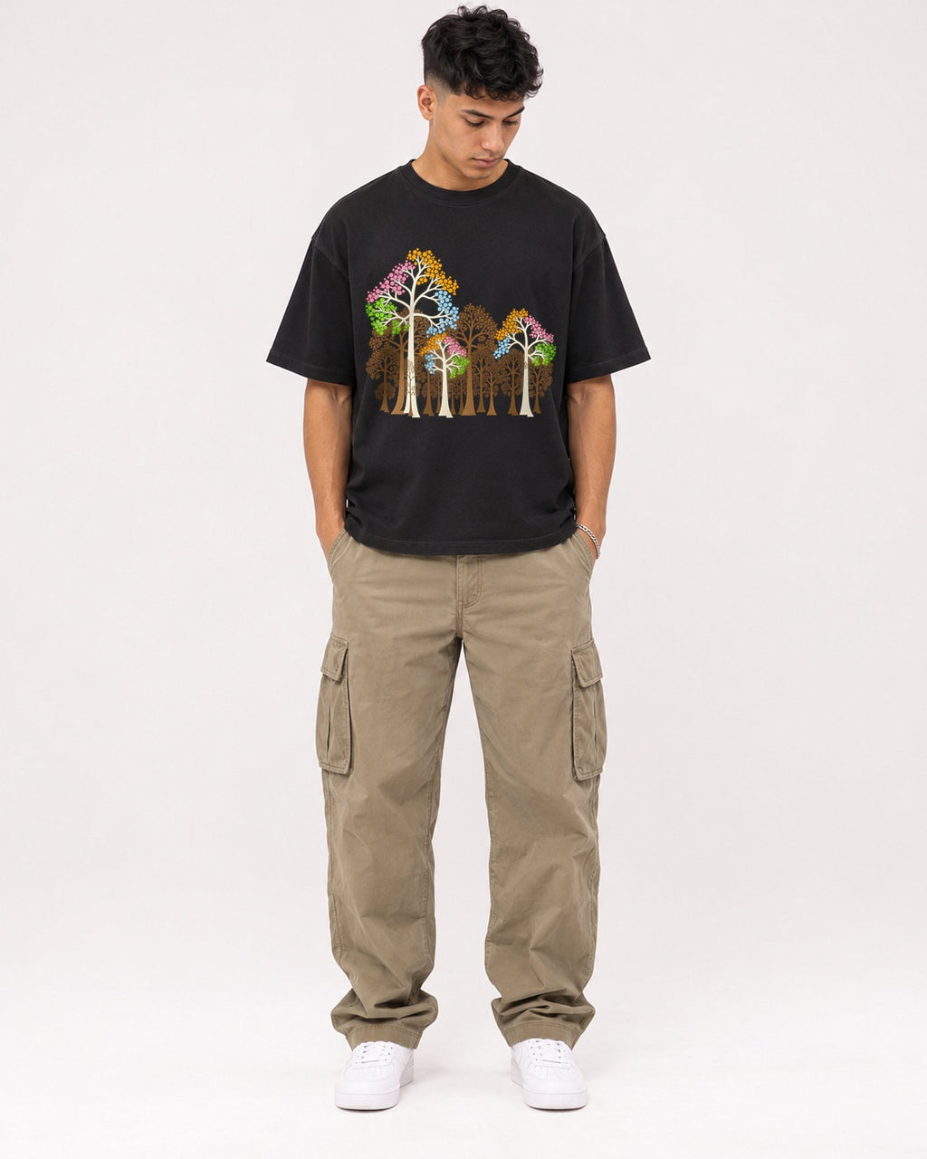 Mockup Boxy Heavyweight Tee Black male full-body 16