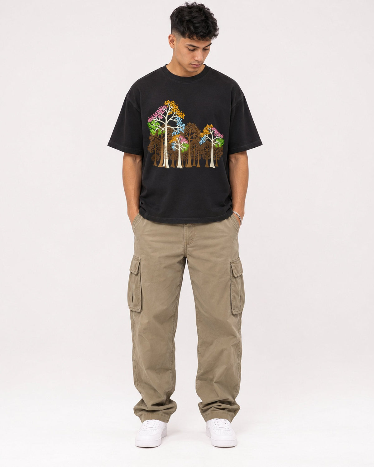 Mockup Boxy Heavyweight Tee Black male full-body 16