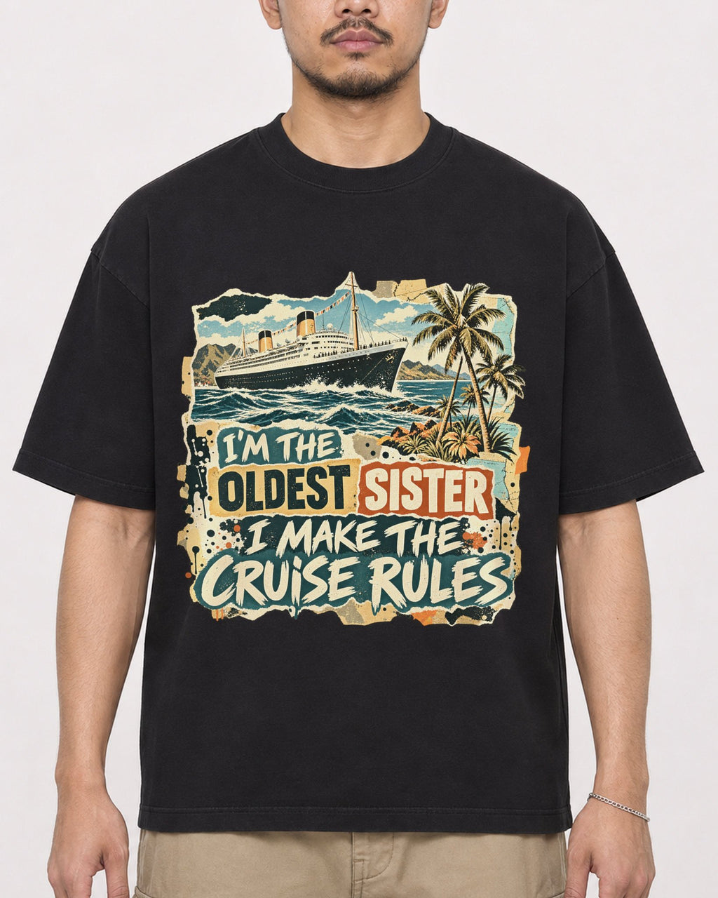 Mockup Boxy Heavyweight Tee Black male close-up 32