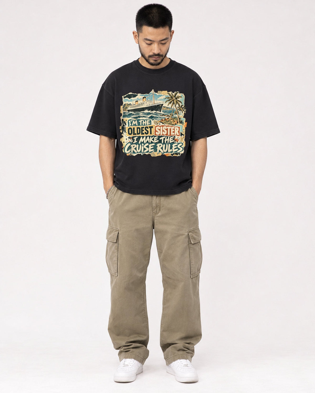 Mockup Boxy Heavyweight Tee Black male full-body 32