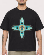 Mockup Boxy Heavyweight Tee Black male close-up 12