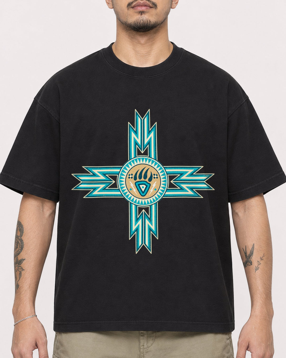 Mockup Boxy Heavyweight Tee Black male close-up 12