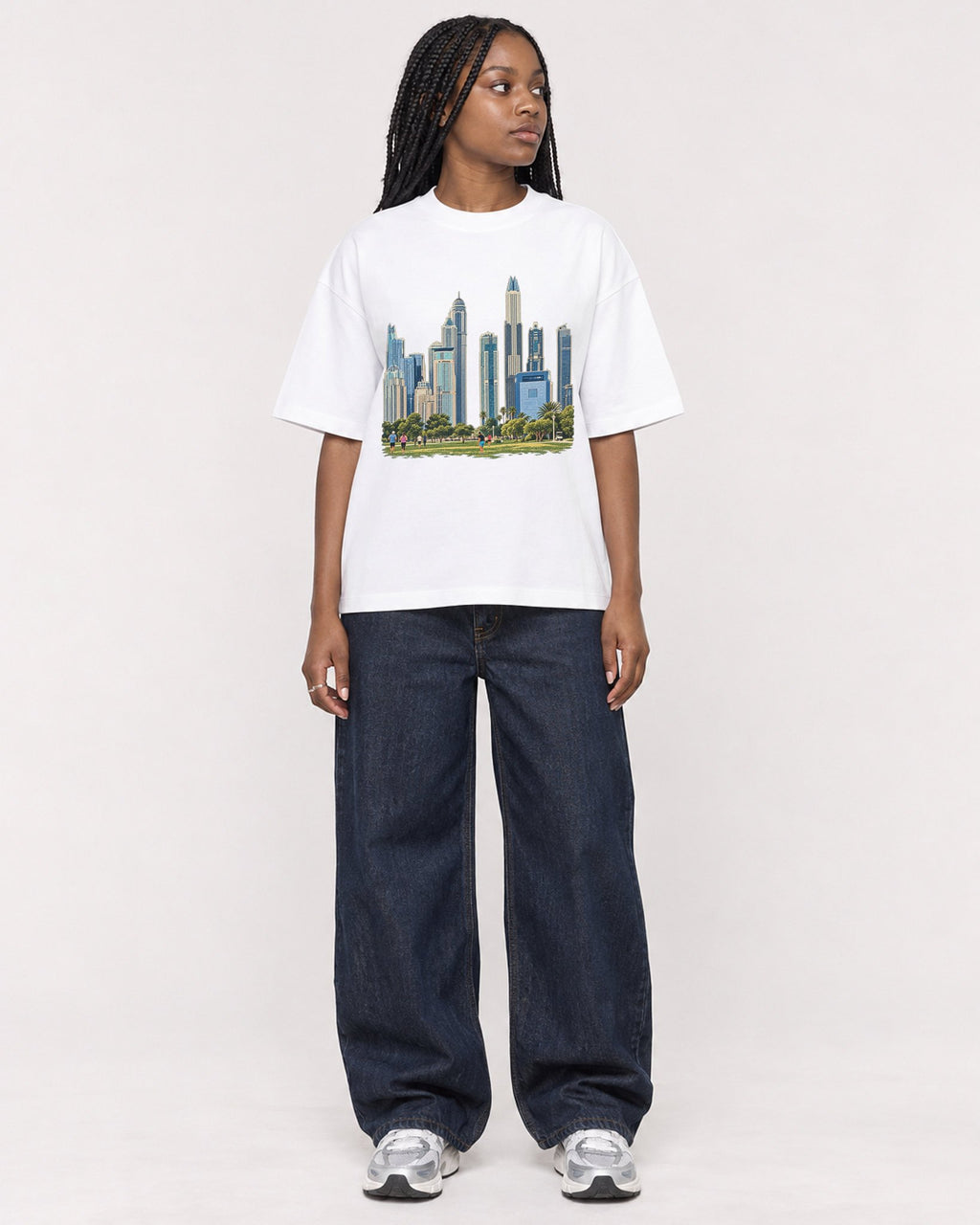 Mockup Boxy Heavyweight Tee White female full-body 04