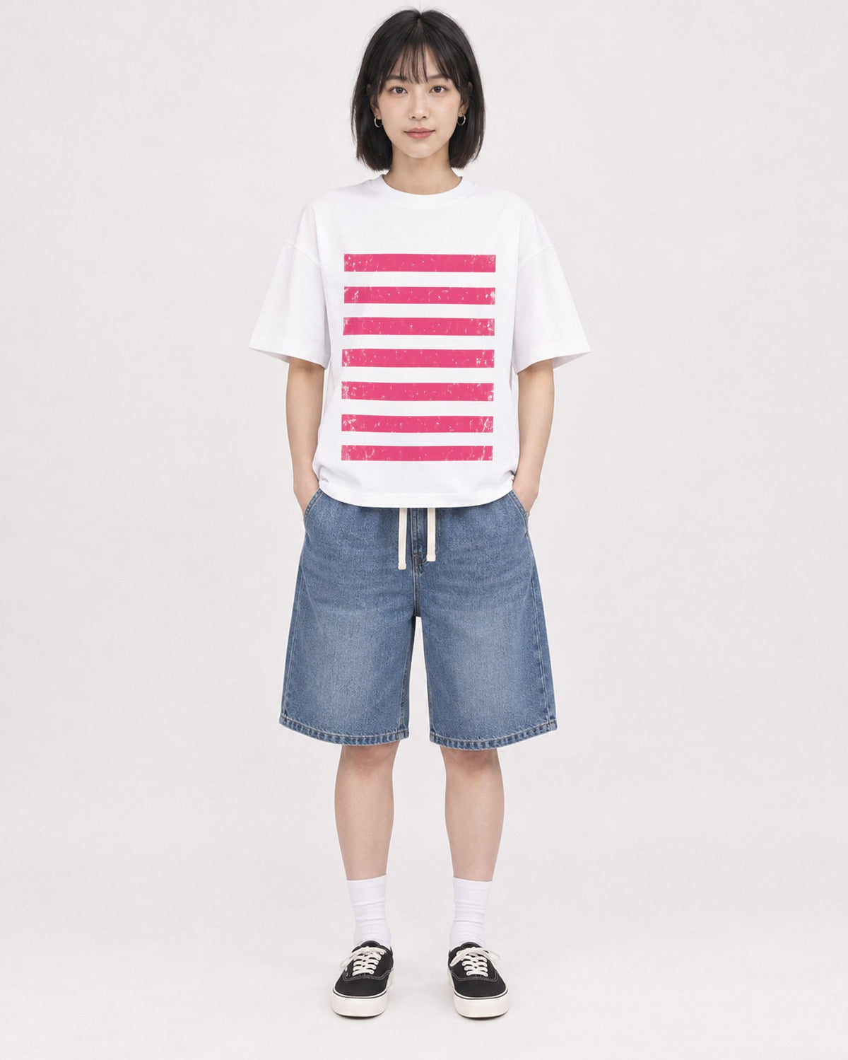 Mockup Boxy Heavyweight Tee White female full-body 11