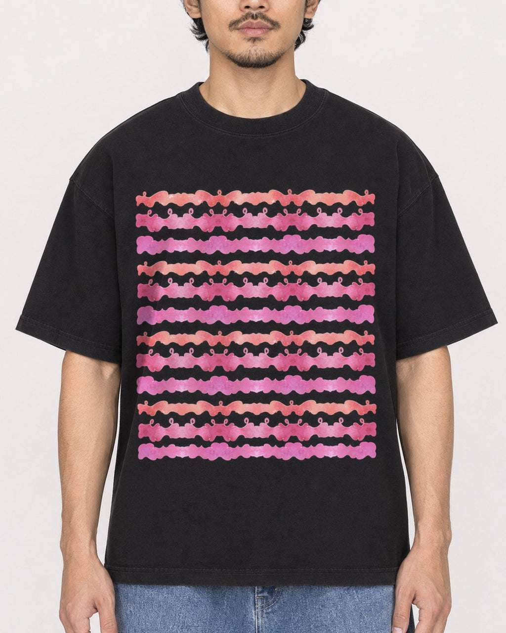 Mockup Boxy Heavyweight Tee Black male close-up 02