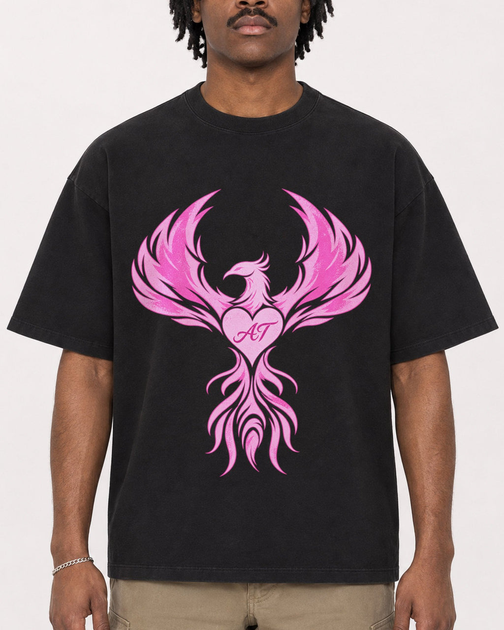 Mockup Boxy Heavyweight Tee Black male close-up 04