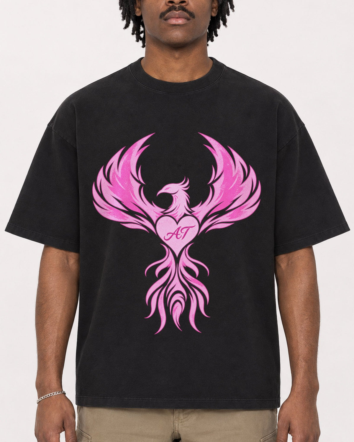 Mockup Boxy Heavyweight Tee Black male close-up 04