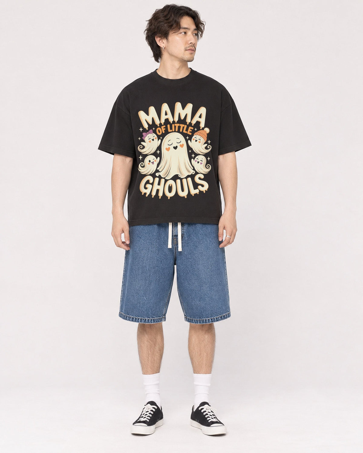 Mockup Boxy Heavyweight Tee Black male full-body 03