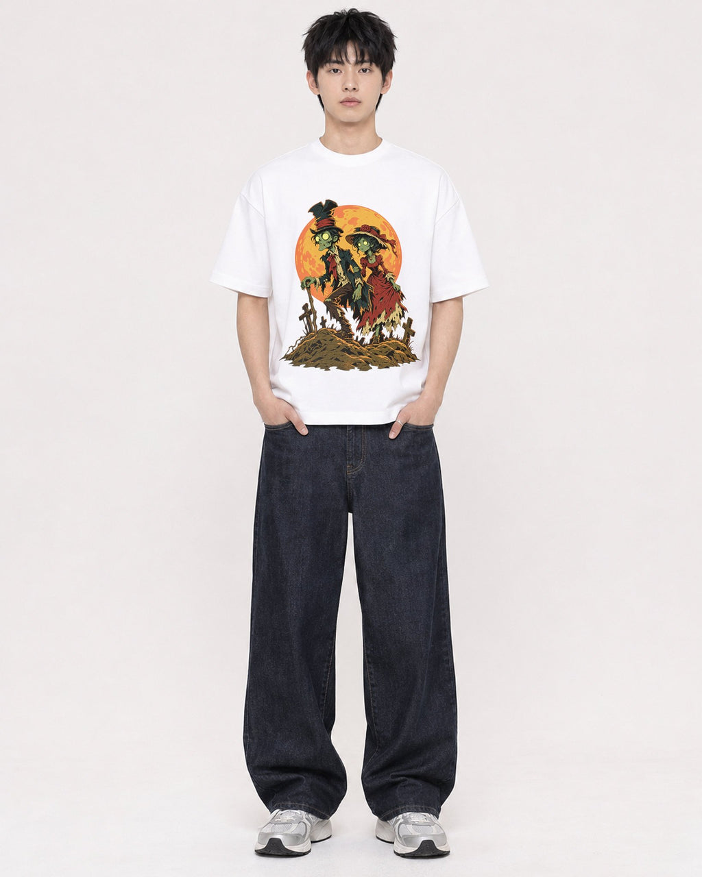 Mockup Boxy Heavyweight Tee White male full-body 01