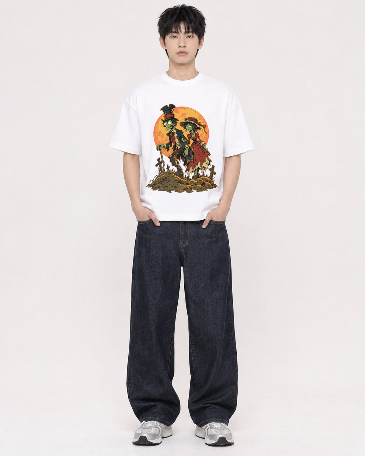 Mockup Boxy Heavyweight Tee White male full-body 01