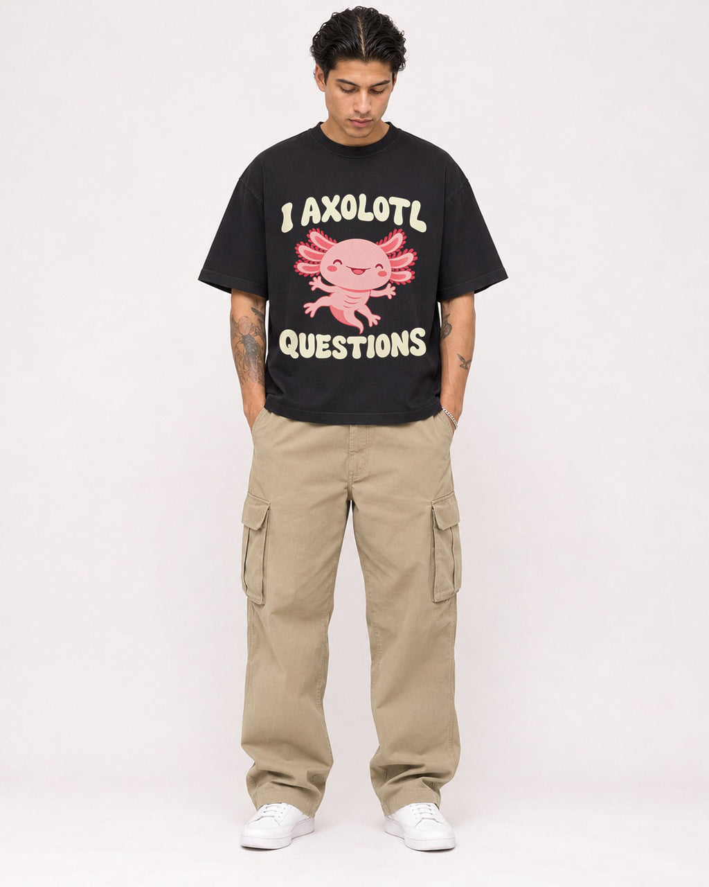 Mockup Boxy Heavyweight Tee Black male full-body 36
