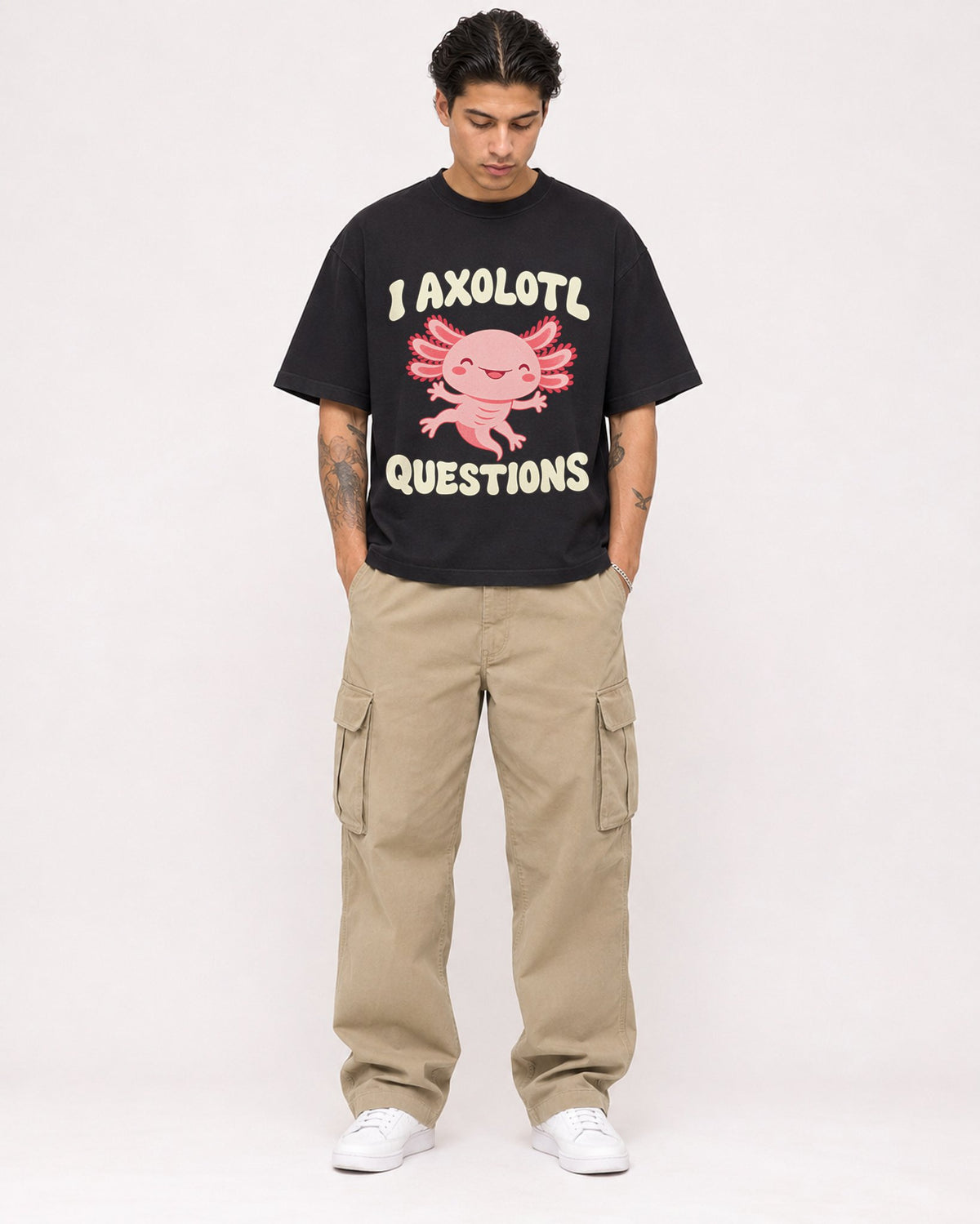 Mockup Boxy Heavyweight Tee Black male full-body 36