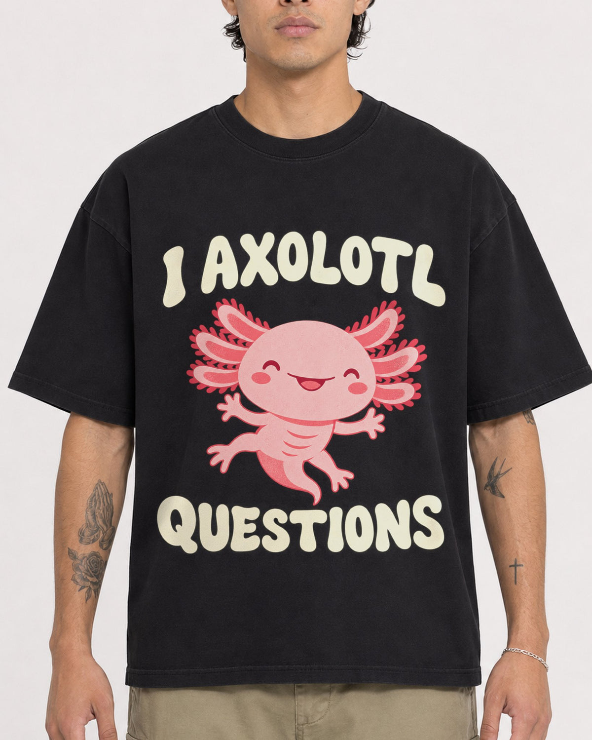 Mockup Boxy Heavyweight Tee Black male close-up 36