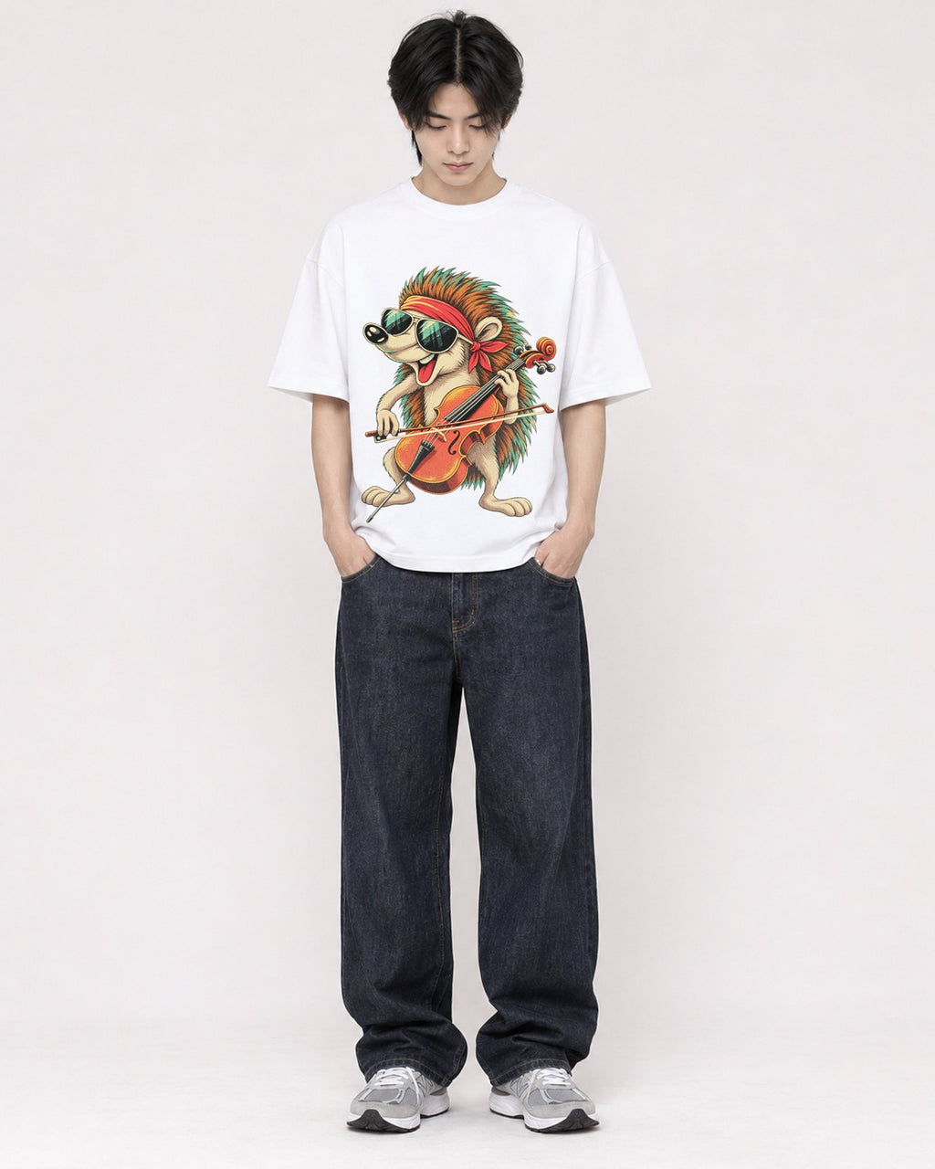 Mockup Boxy Heavyweight Tee White male full-body 11