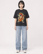 Mockup Boxy Heavyweight Tee Black female full-body 11