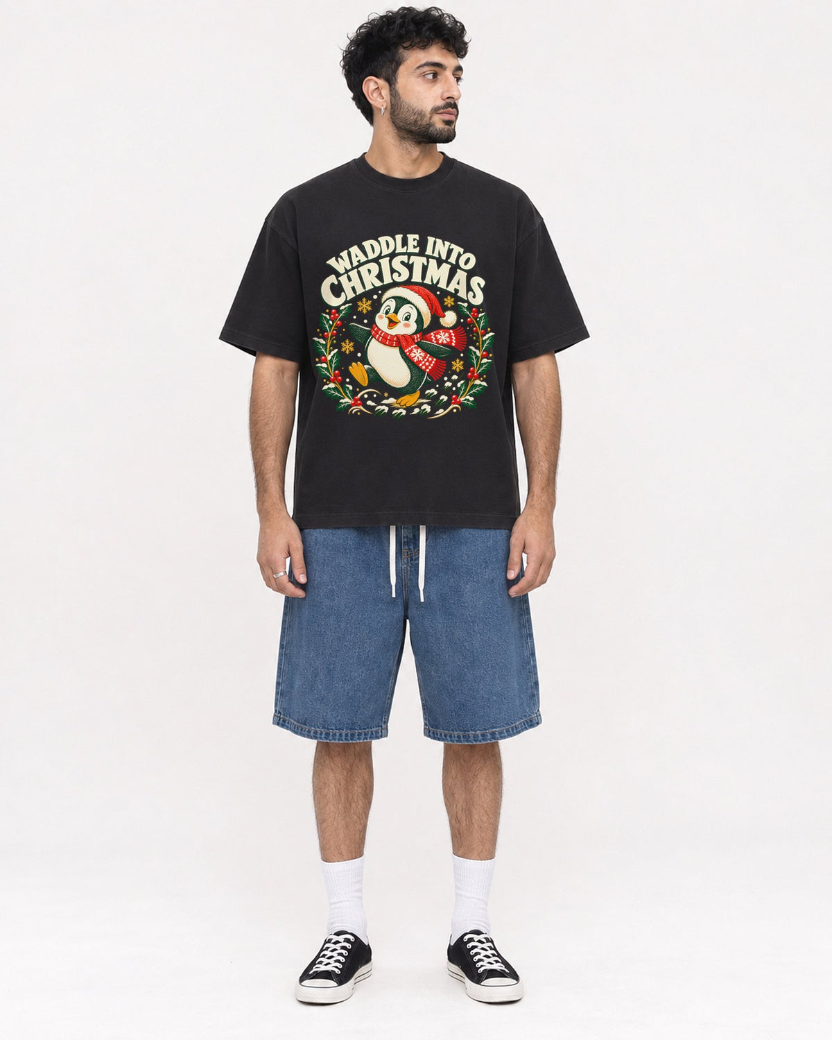 Mockup Boxy Heavyweight Tee Black male full-body 07