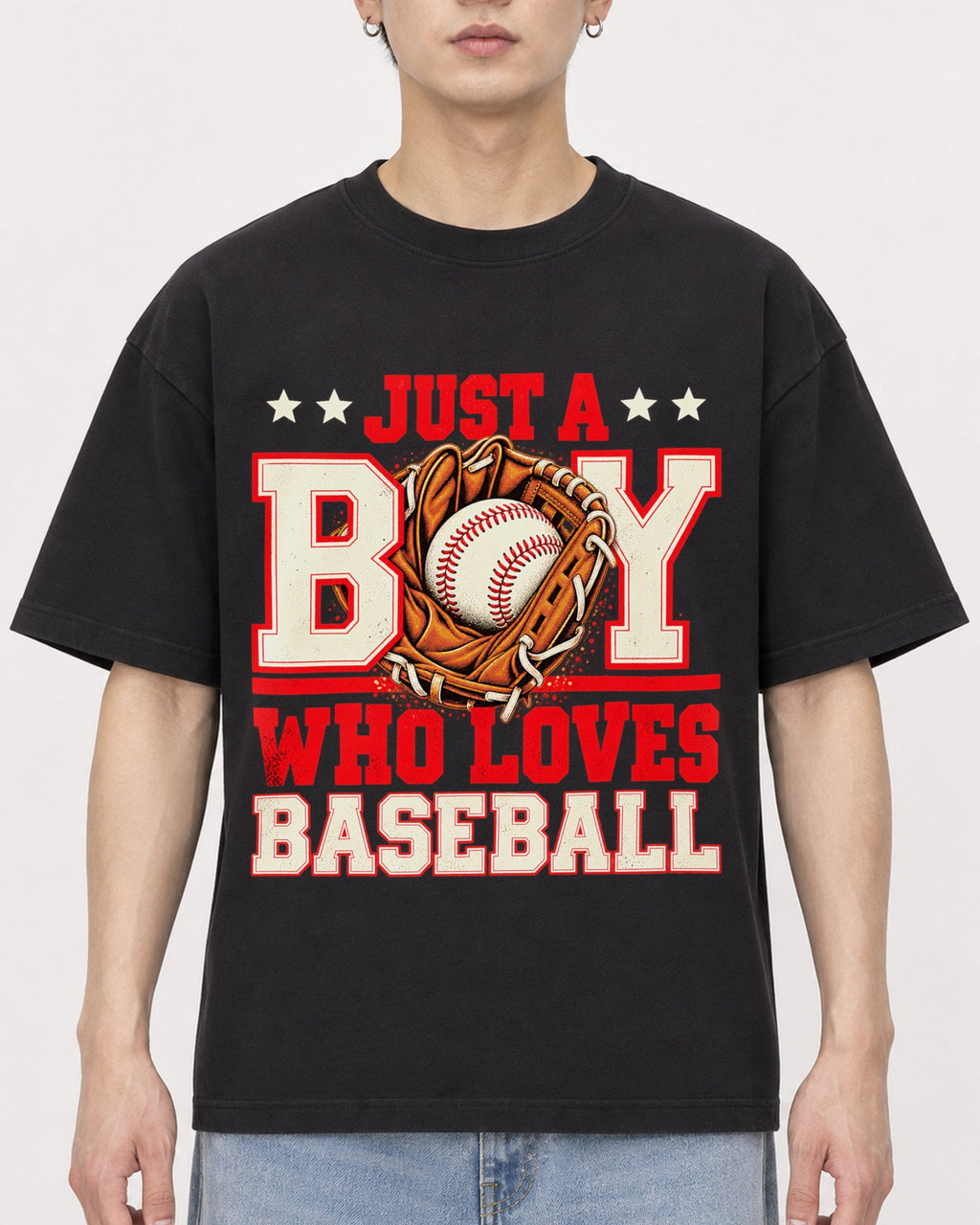 Mockup Boxy Heavyweight Tee Black male close-up 01