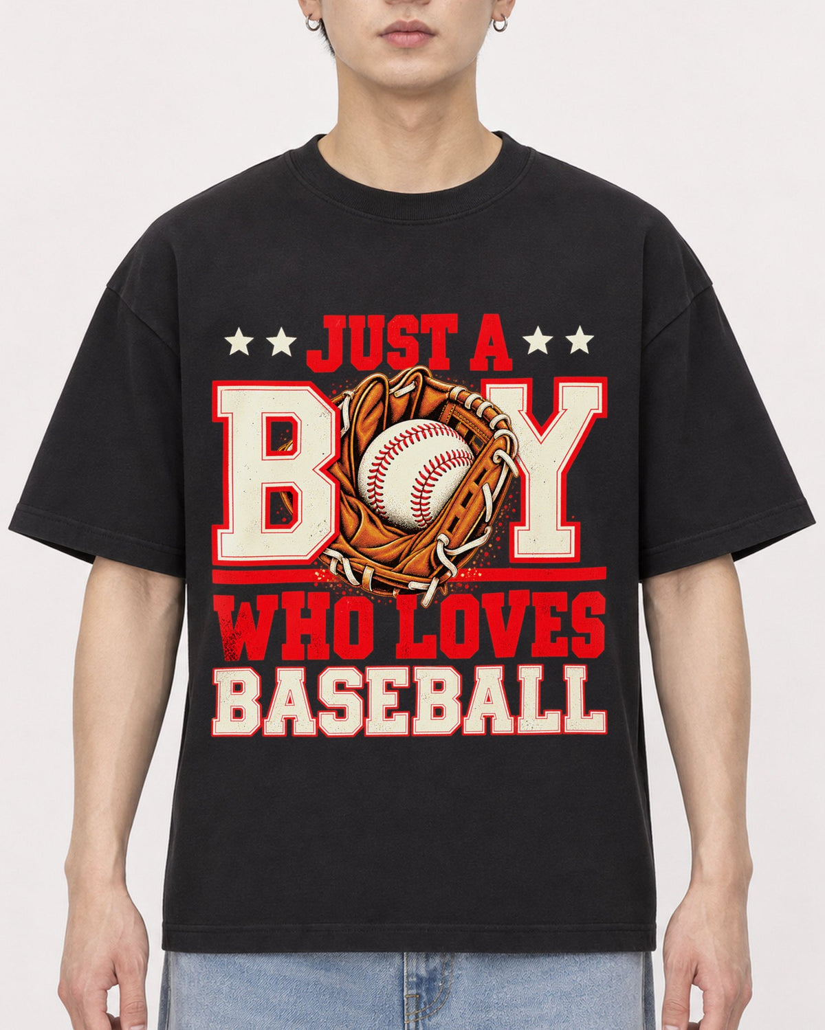 Mockup Boxy Heavyweight Tee Black male close-up 01