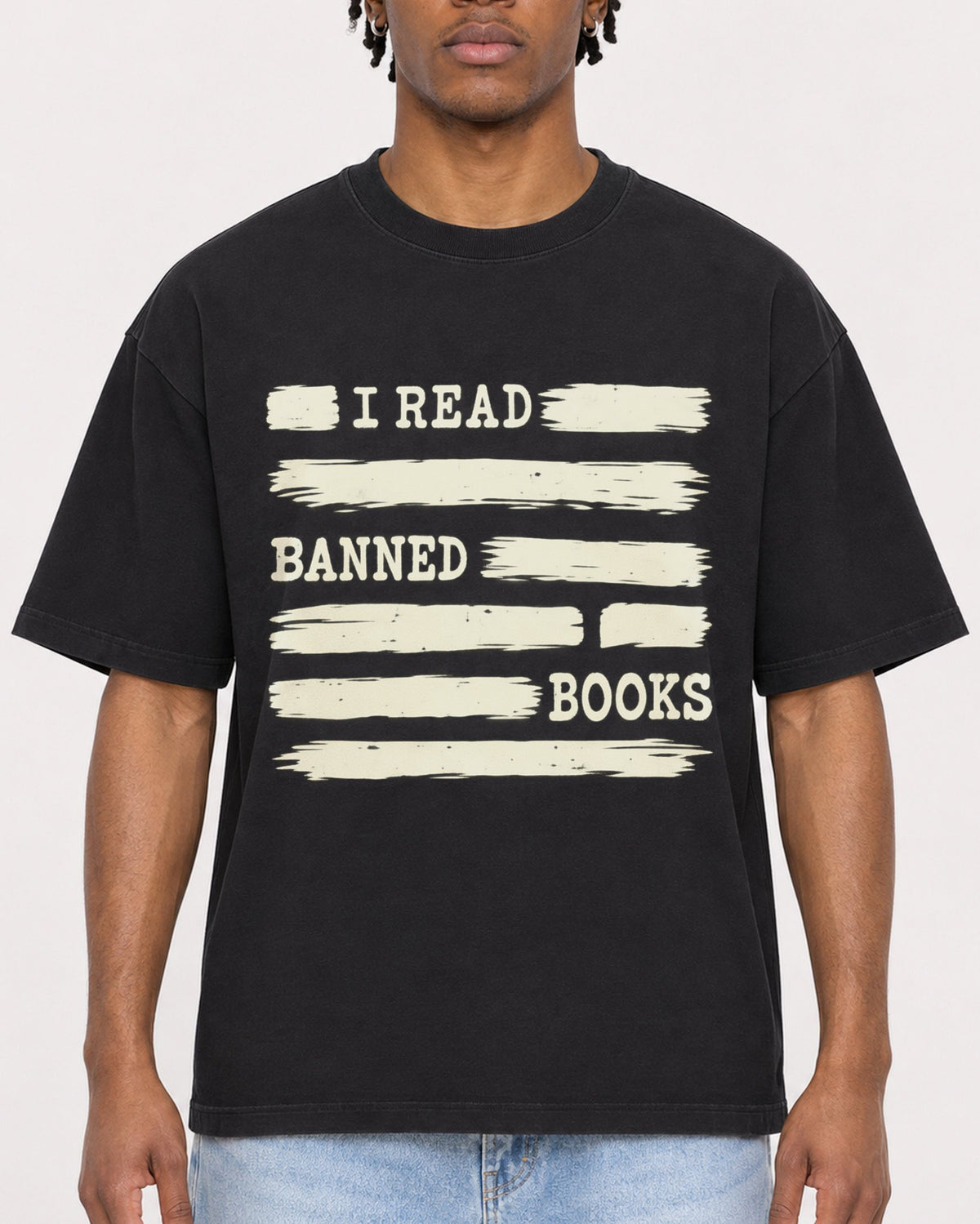Mockup Boxy Heavyweight Tee Black male close-up 05