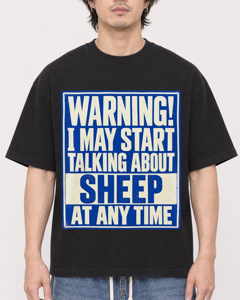Mockup Boxy Heavyweight Tee Black male close-up 03