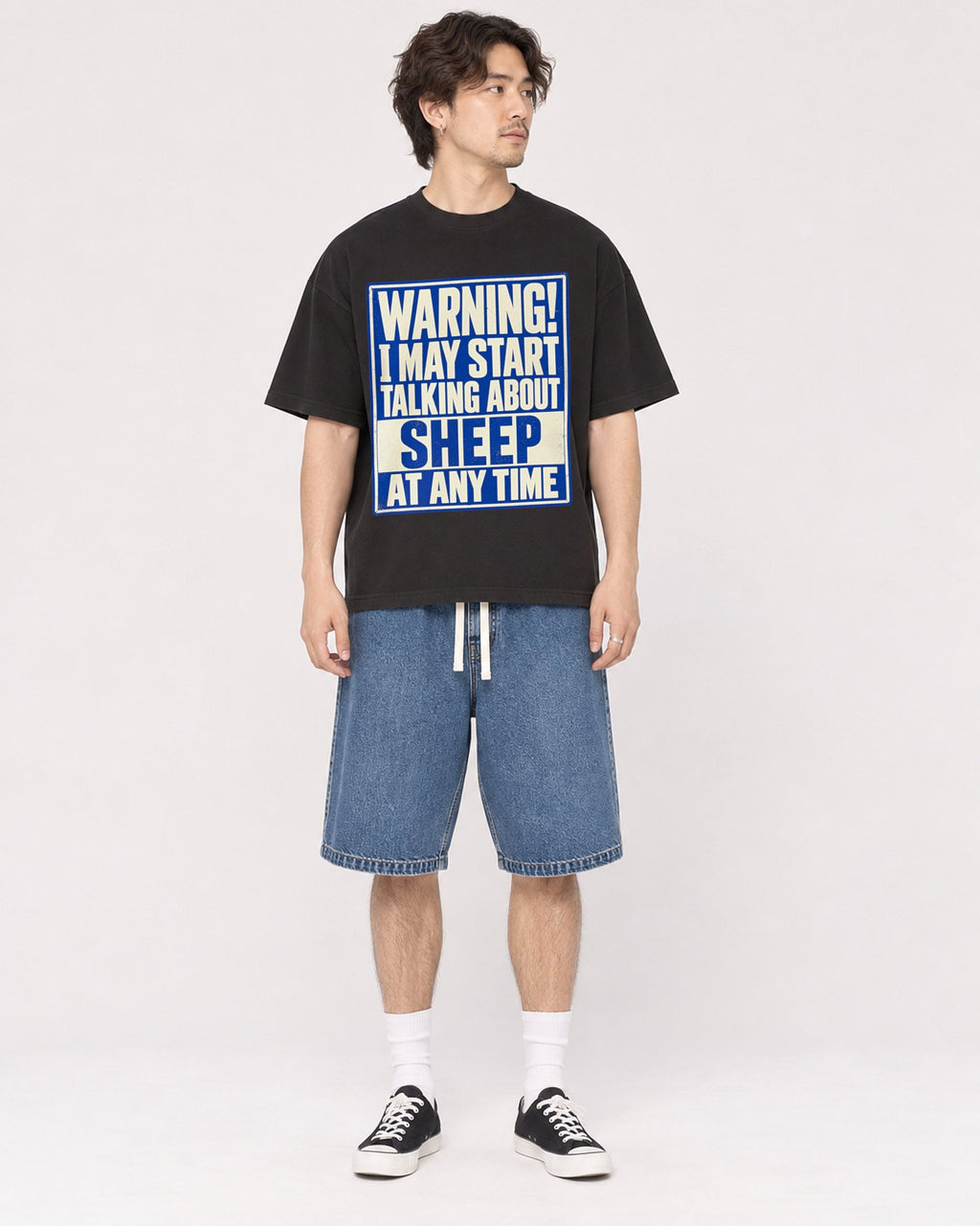 Mockup Boxy Heavyweight Tee Black male full-body 03