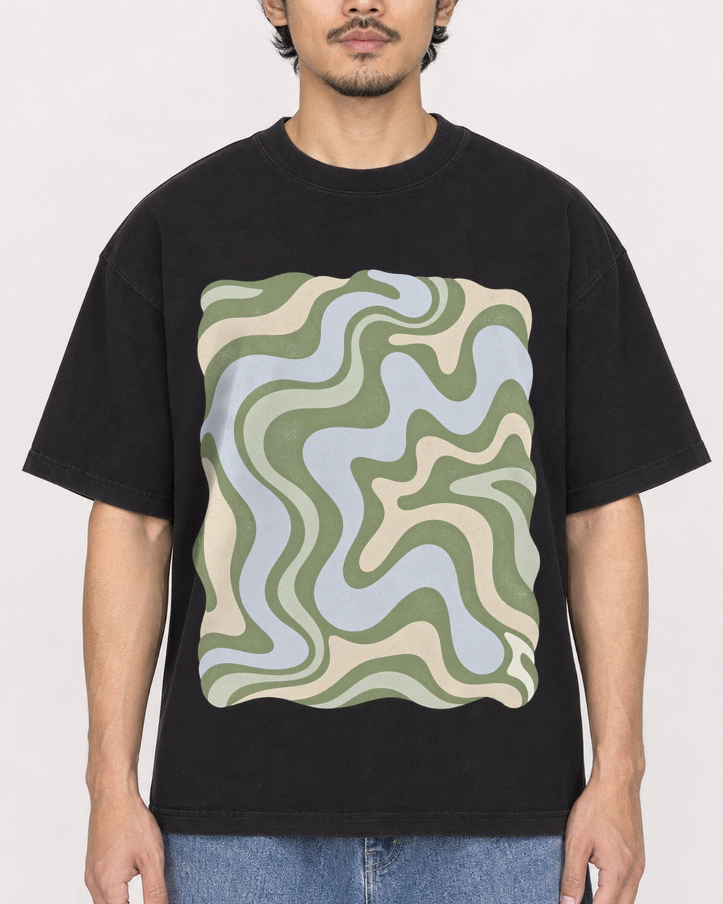 Mockup Boxy Heavyweight Tee Black male close-up 02