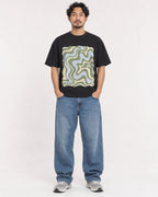 Mockup Boxy Heavyweight Tee Black male full-body 02