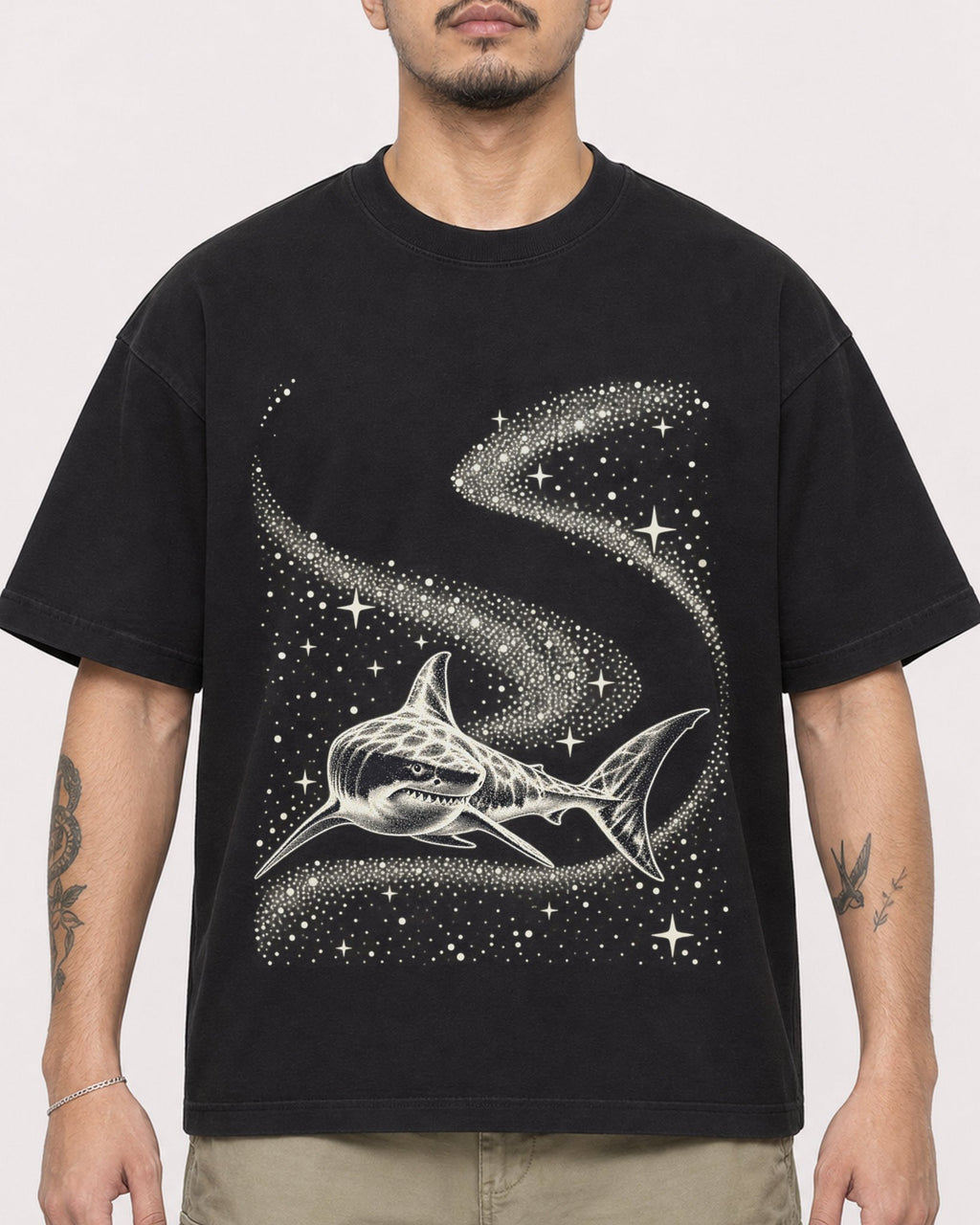 Mockup Boxy Heavyweight Tee Black male close-up 12