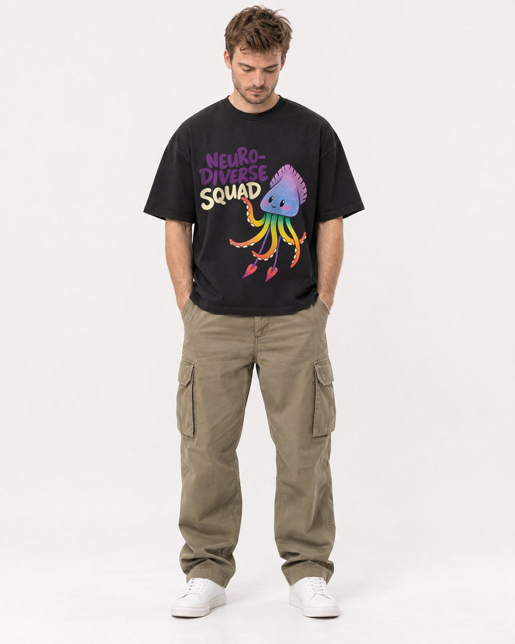 Mockup Boxy Heavyweight Tee Black male full-body 08