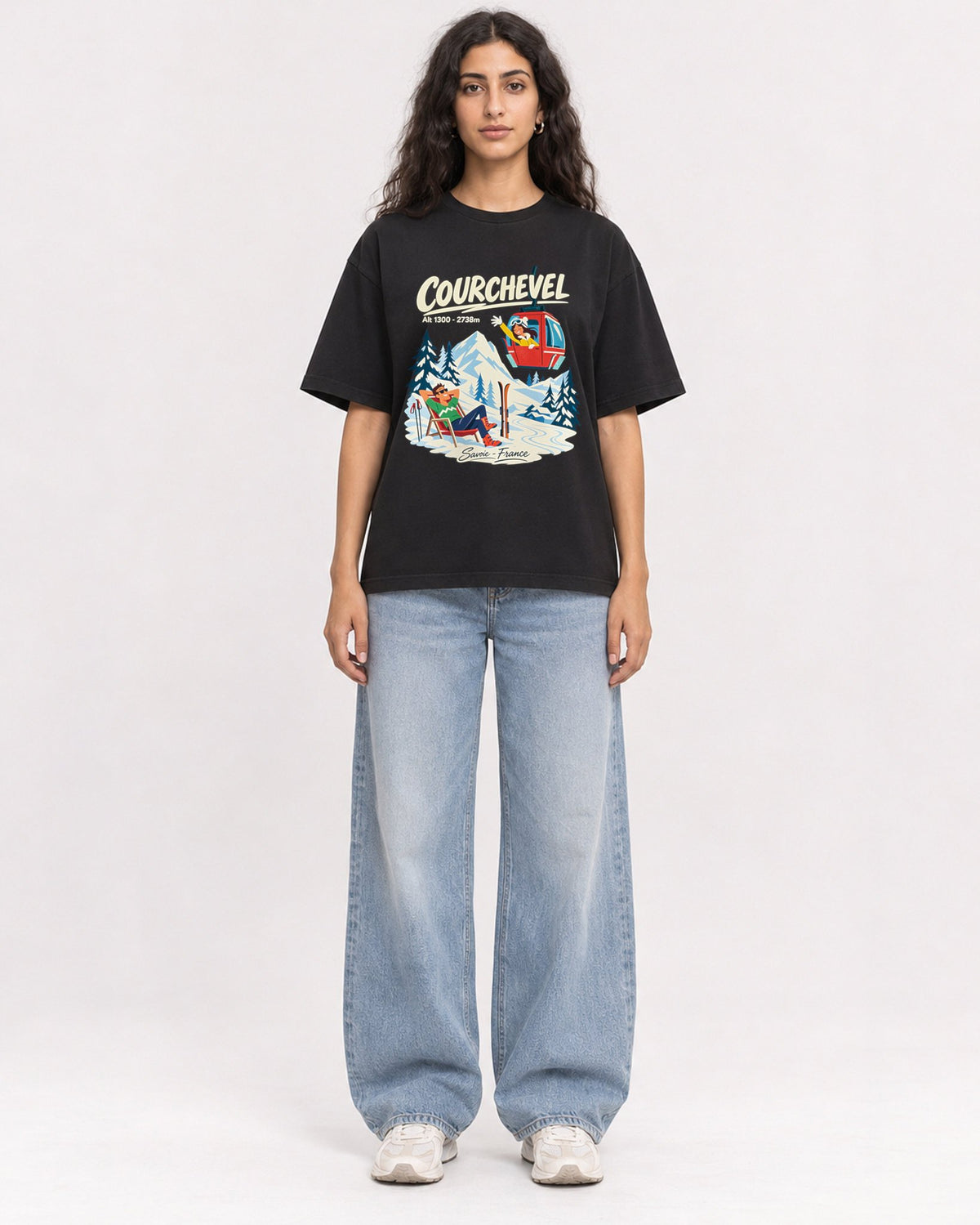 Mockup Boxy Heavyweight Tee Black female full-body 07