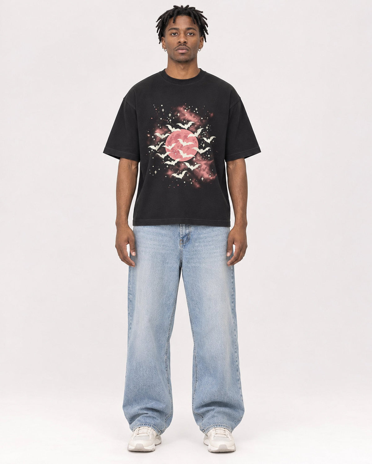 Mockup Boxy Heavyweight Tee Black male full-body 05