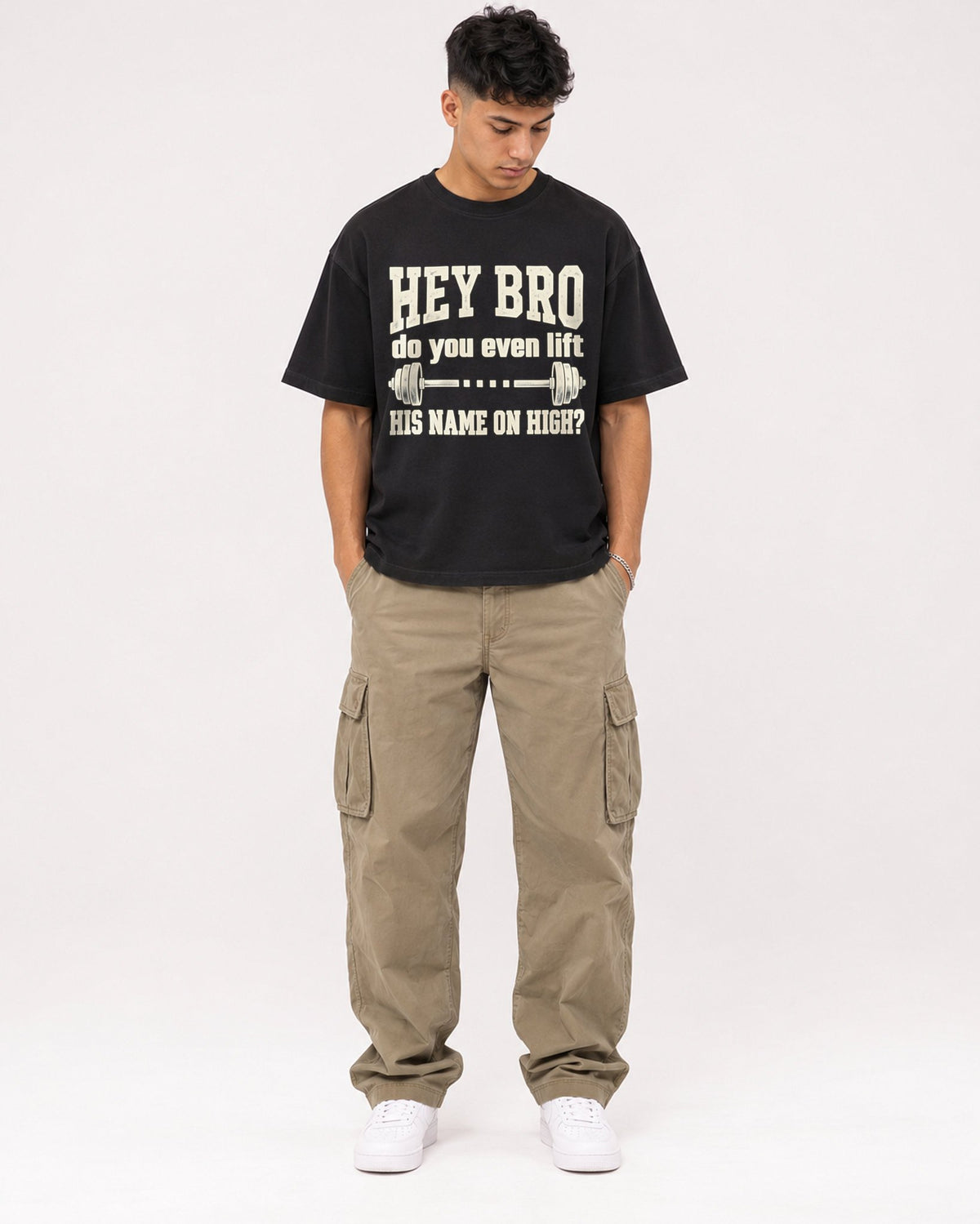 Mockup Boxy Heavyweight Tee Black male full-body 16