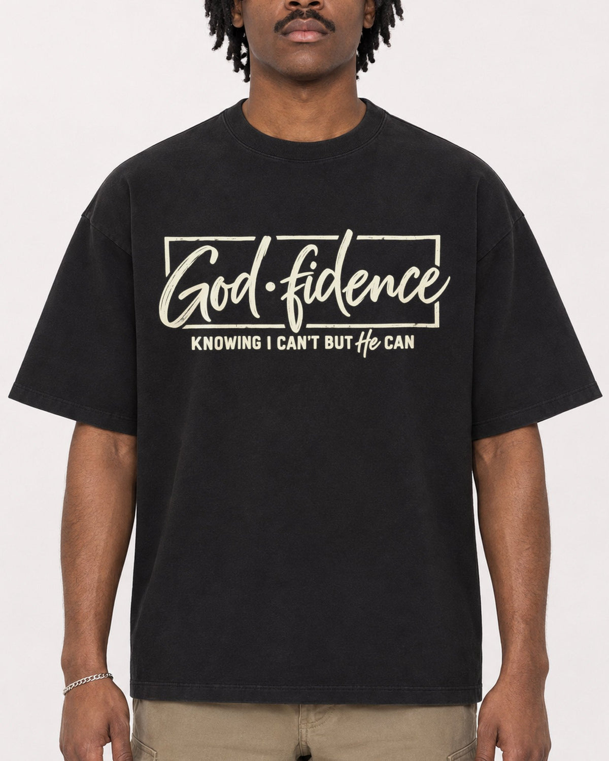 Mockup Boxy Heavyweight Tee Black male close-up 04