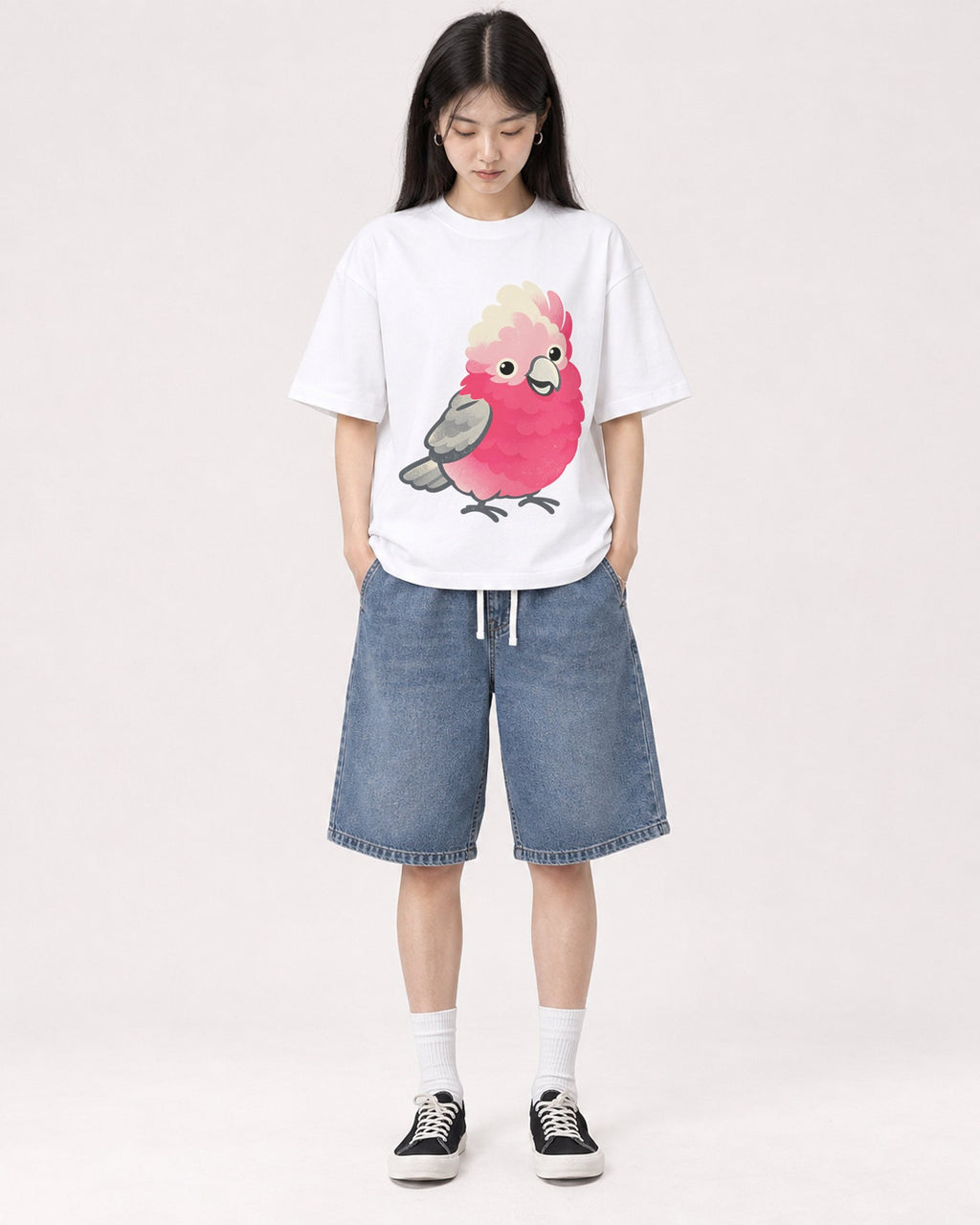 Mockup Boxy Heavyweight Tee White female full-body 01