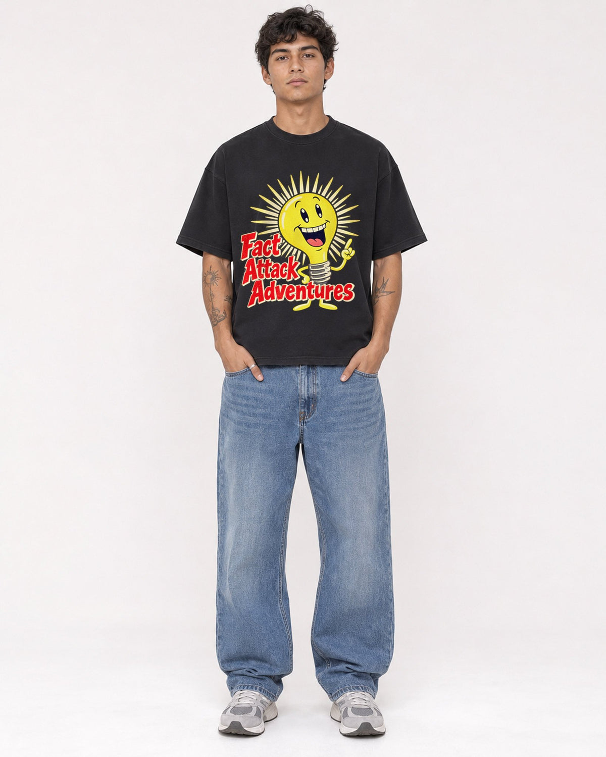 Mockup Boxy Heavyweight Tee Black male full-body 06