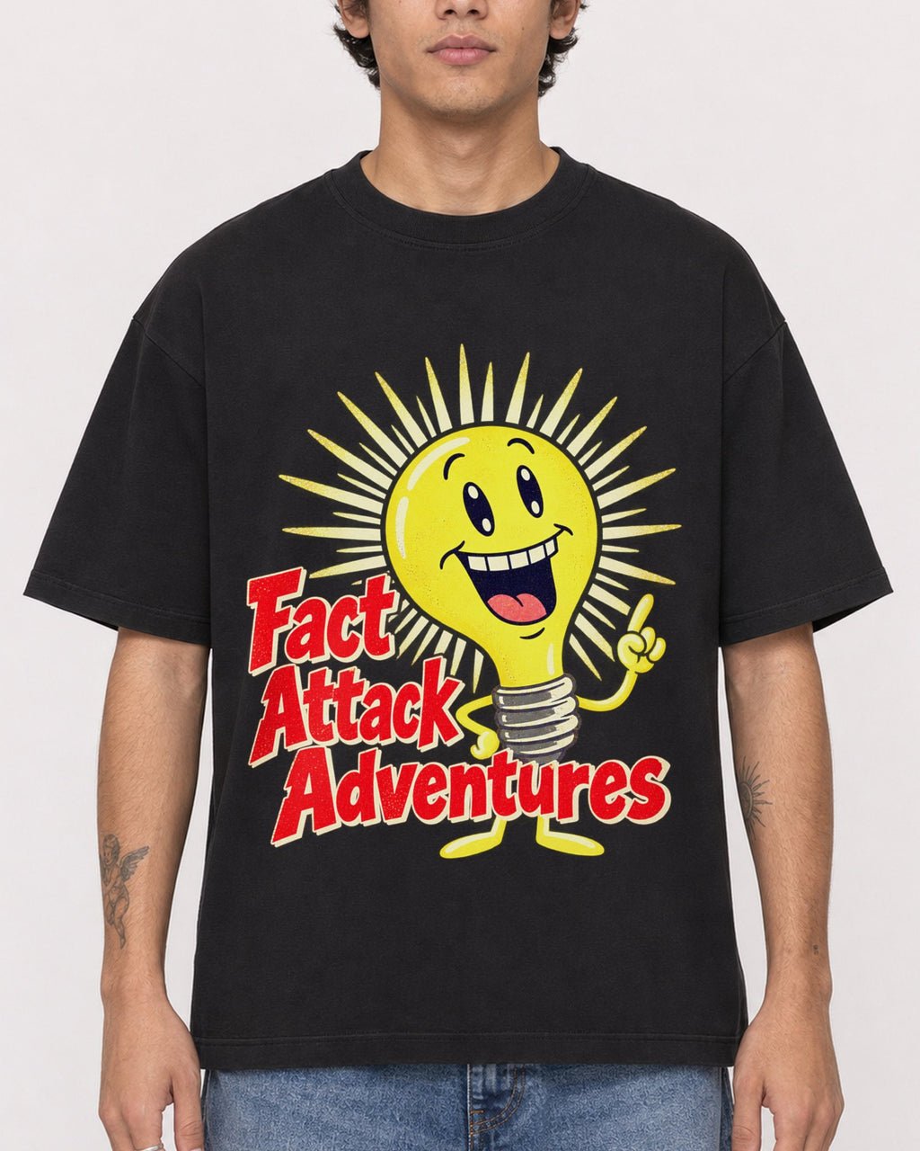 Mockup Boxy Heavyweight Tee Black male close-up 06