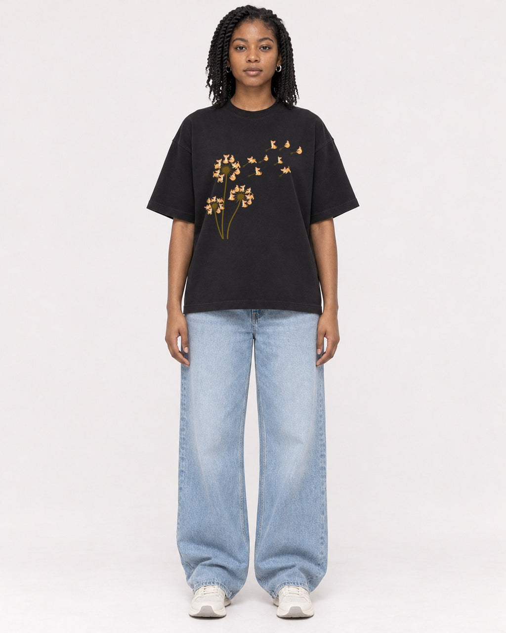 Mockup Boxy Heavyweight Tee Black female full-body 15