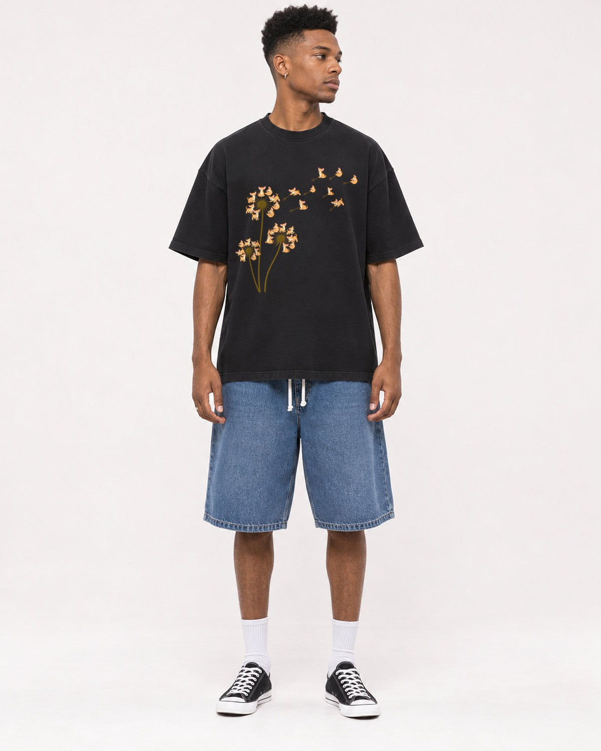 Mockup Boxy Heavyweight Tee Black male full-body 15