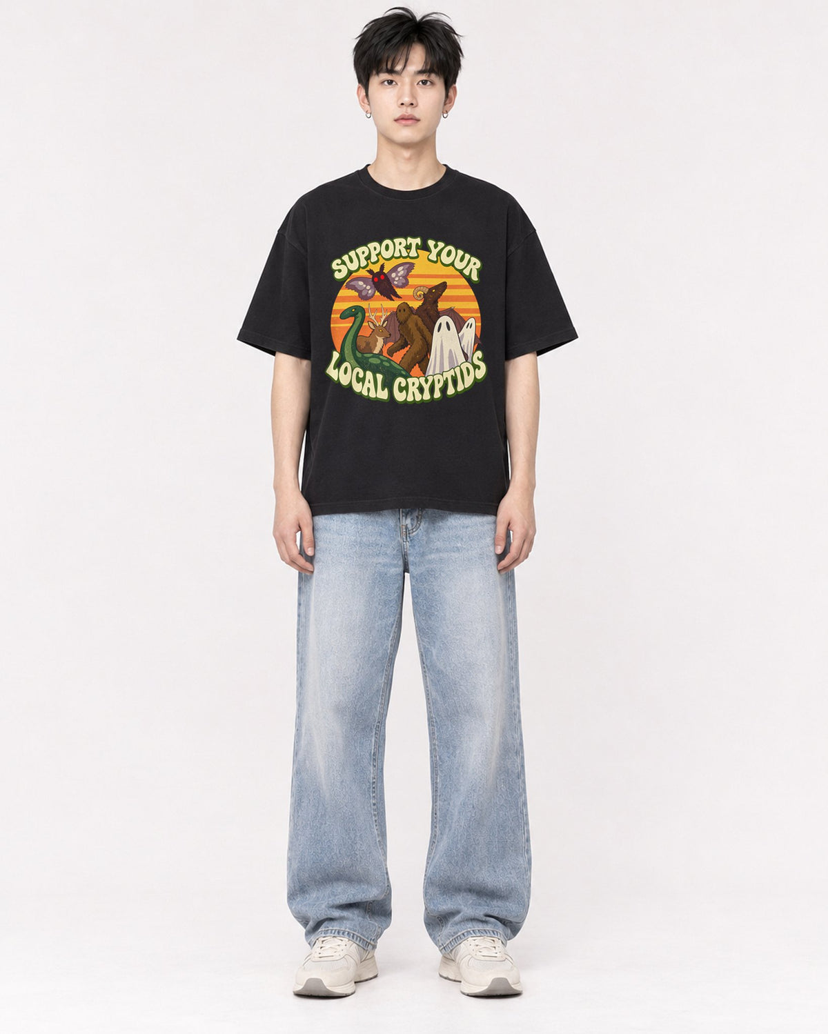 Mockup Boxy Heavyweight Tee Black male full-body 01