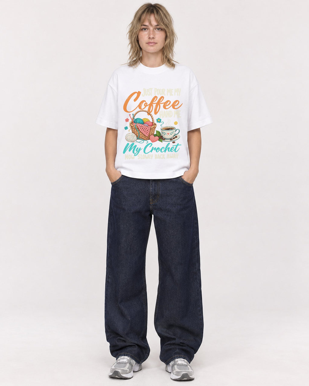Mockup Boxy Heavyweight Tee White female full-body 19