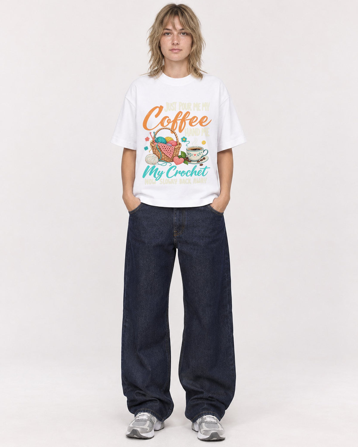 Mockup Boxy Heavyweight Tee White female full-body 19