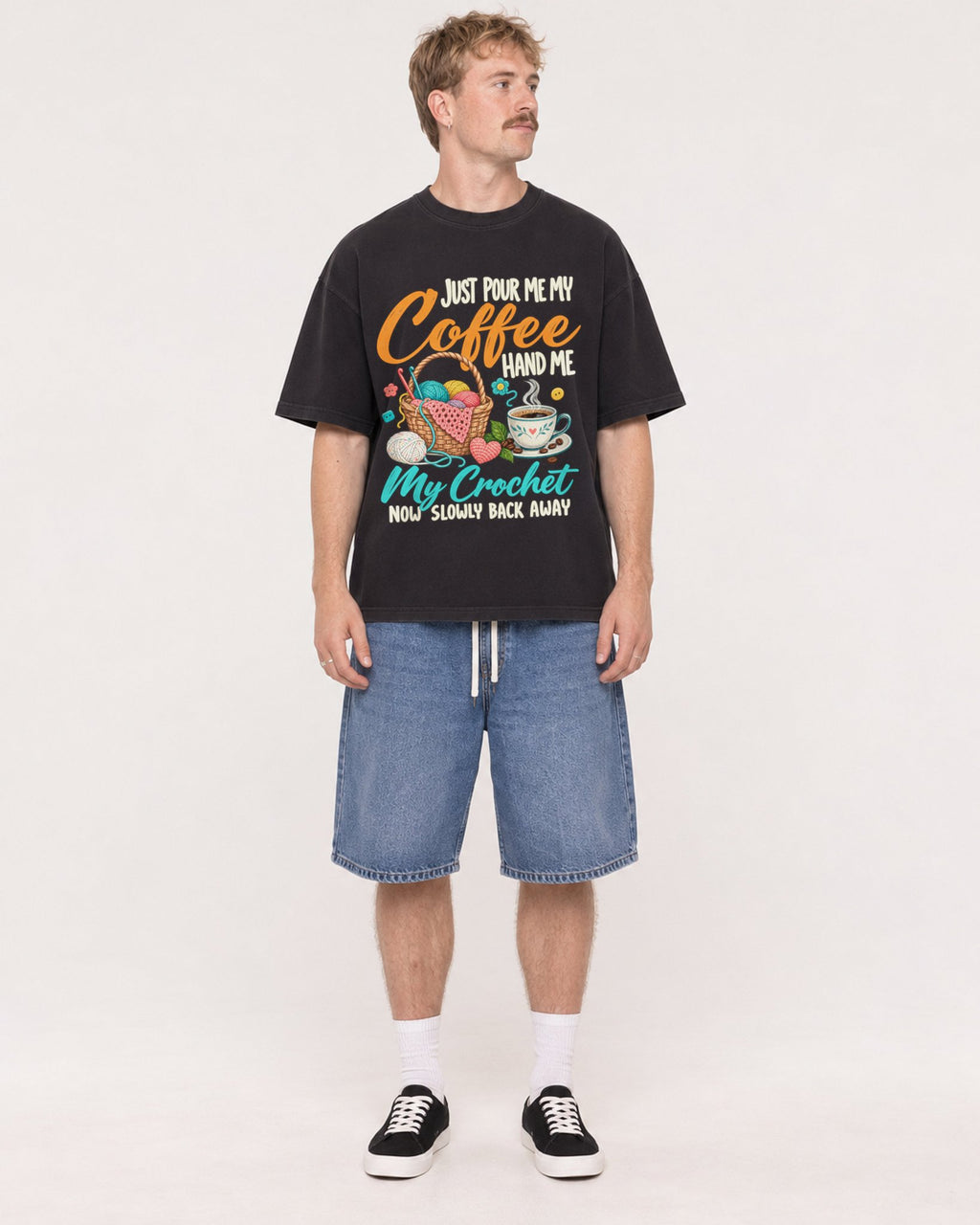 Mockup Boxy Heavyweight Tee Black male full-body 19