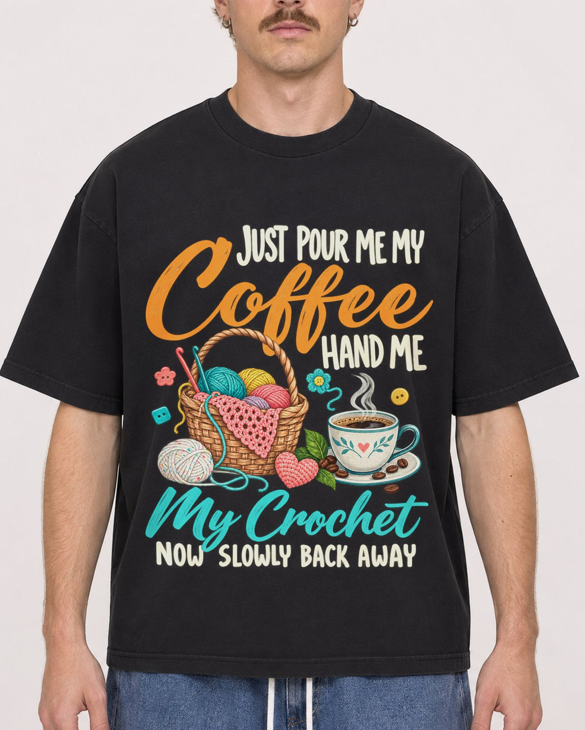 Mockup Boxy Heavyweight Tee Black male close-up 19