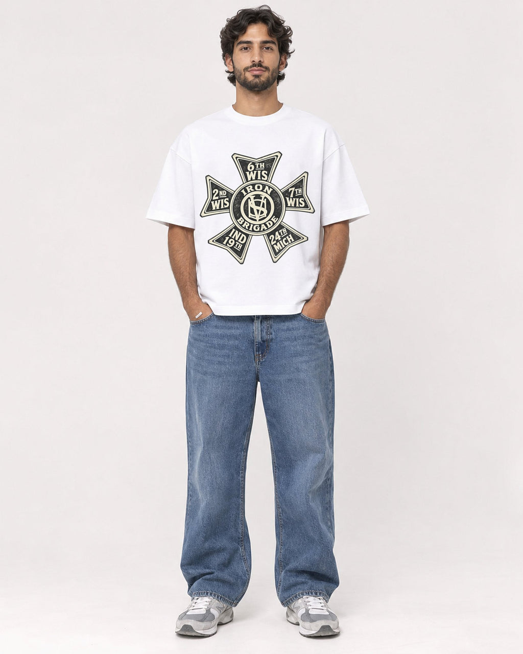 Mockup Boxy Heavyweight Tee White male full-body 17