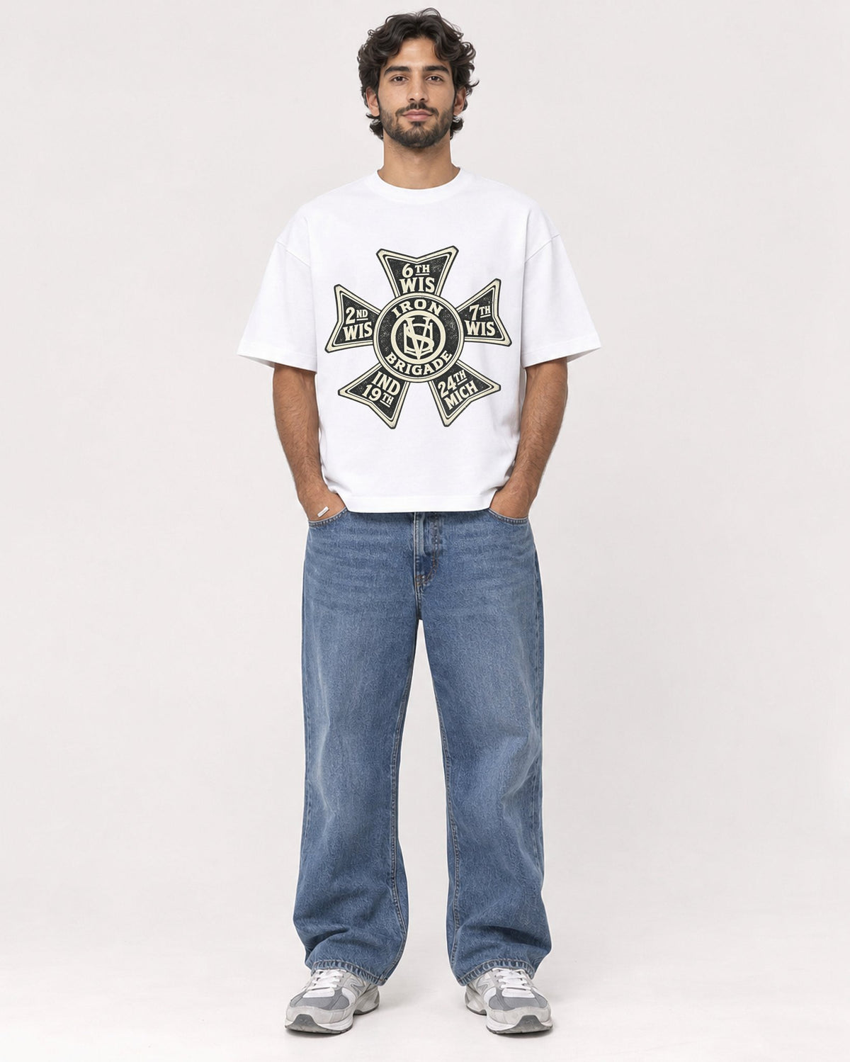 Mockup Boxy Heavyweight Tee White male full-body 17