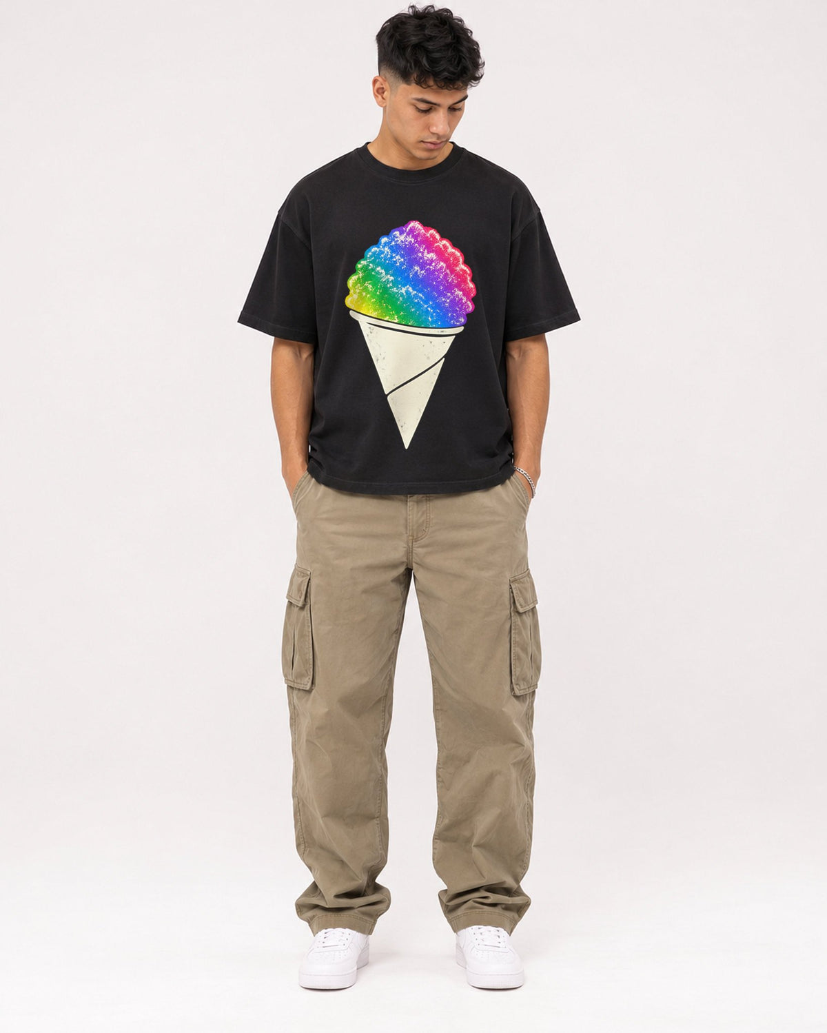 Mockup Boxy Heavyweight Tee Black male full-body 16